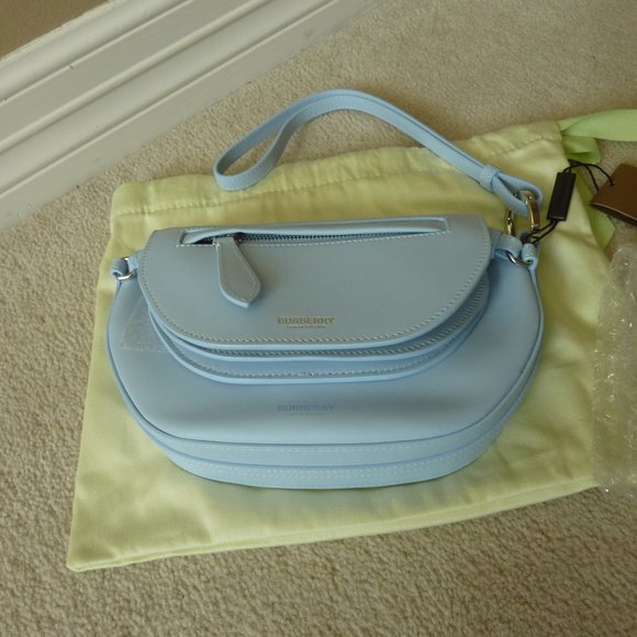 BURBERRY Mini Double 'Olympia' Logo Leather Bag in Pale Blue (NEW) - Picture 2 of 12